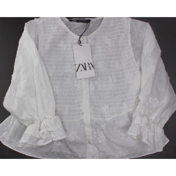 Zara NWT Embroidered Dotted Mesh Top XS - Picture 3 of 6